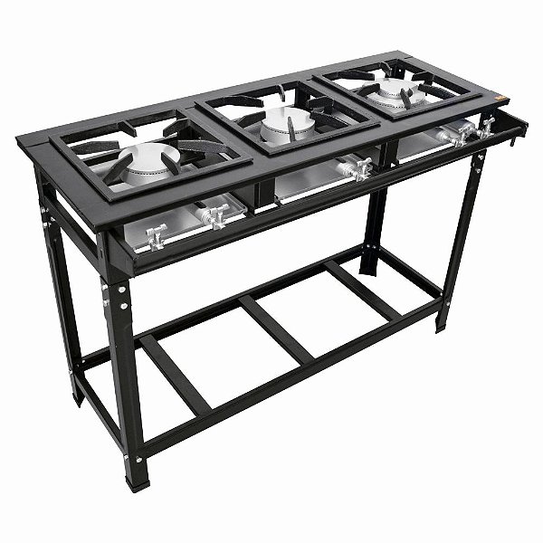 Fogão Industrial Classic 30x30 Perfil 7cm 3 Bocas Baixa Pressão 1 Duplo e 2 Simples com Pé