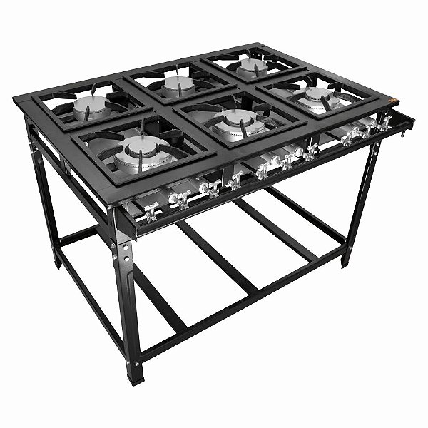 Fogão Industrial Classic 30x30 Perfil 7cm 6 Bocas Baixa Pressão 3 Bocas Duplos e 3 Simples com Pé
