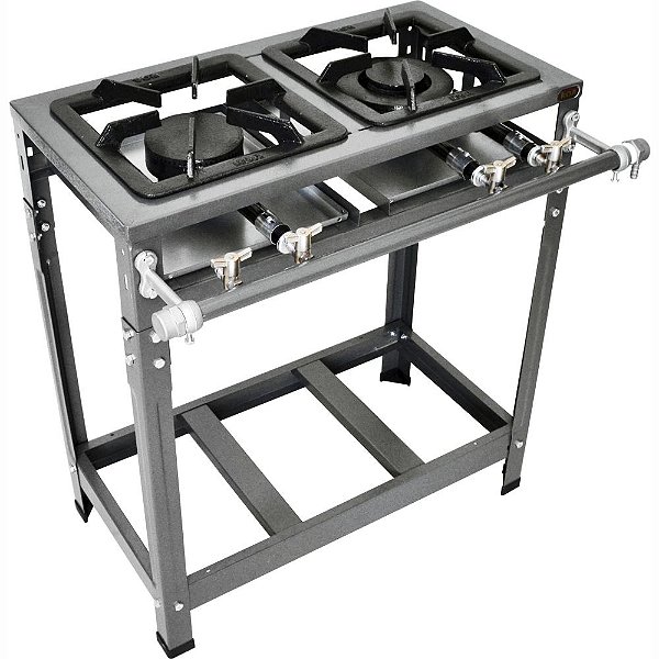 Fogão Industrial Omega 30x30 Perfil 5cm 2 Bocas Baixa Pressão 2 Simples  c/ Pé s/  Forno