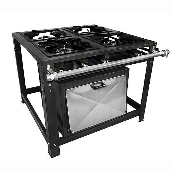 Fogão Industrial Omega 40x40 P7 4 Bocas Alta Pressão com Pé com Forno com Mangueira