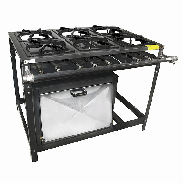 Fogão Omega 30x30 P5 6 Bocas Alta Pressão Com Pé Com Forno Com Mangueira
