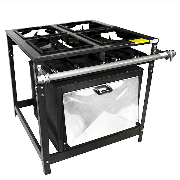 Fogão Omega 30x30 P7 4 Bocas Alta Pressão com Pé com Forno com Mangueira