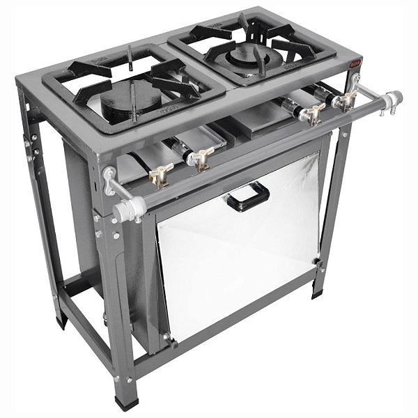 Fogão Omega 40x40 P7 2 Bocas Baixa Pressão 2 Duplos com Pé com Forno