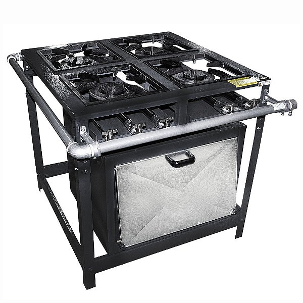 Fogão Omega 40x40 P7 4 Bocas Baixa Pressão 4 Duplos Central com Pé com Forno