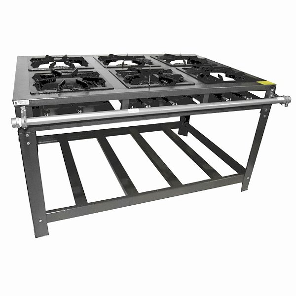 Fogão Omega 6 bocas 30x30 Perfil 5 Alta Pressão Com Pé Sem Forno Com Mangueira