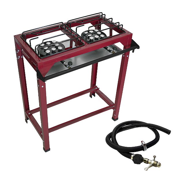 Fogão Semi-Industrial Alta Pressão 2 Bocas Grande com Pé com Mangueira e Registro