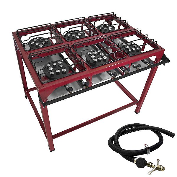 Fogão Semi Industrial Alta Pressão 6 Bocas Grande com Pé com Mangueira e Registro