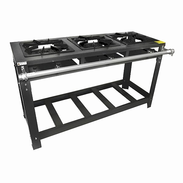 Fogão Omega 40x40 P7 3 Bocas Alta Pressão com Pé com Mangueira