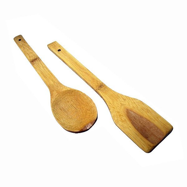 Conjunto Espátula e Colher de Bambu 30 cm