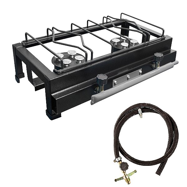 Fogão Semi-Industrial Preto LX Alta Pressão 2 bocas com Caixa com Mangueira