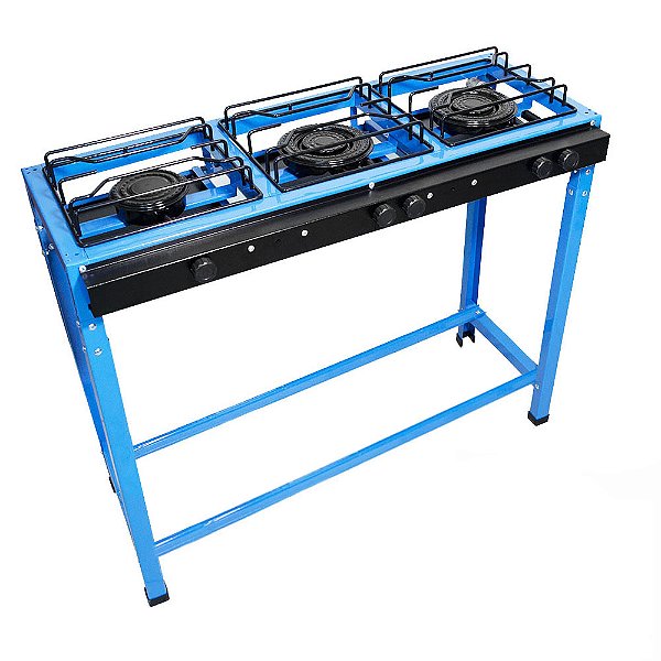 Fogão Semi-Industrial Azul Grande Baixa Pressão 3 Bocas 2 Duplas 1 Simples com Pé sem Regulador sem Mangueira
