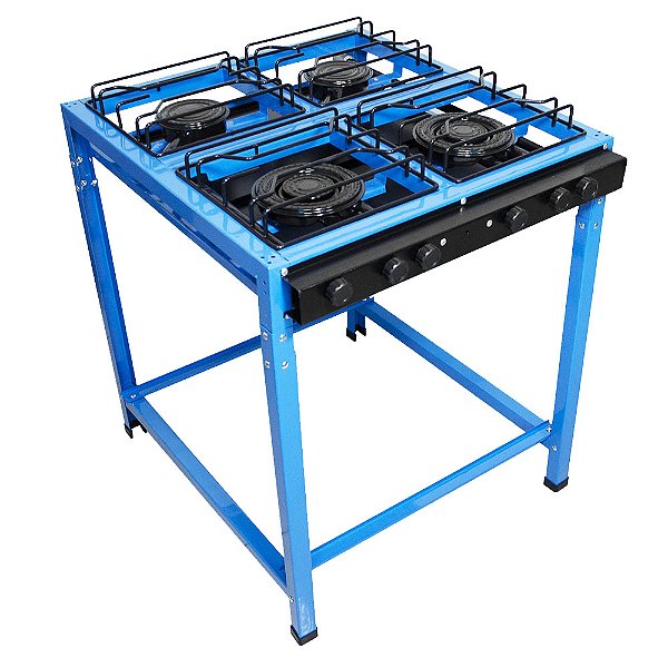 Fogão Semi-Industrial Azul Grande Baixa Pressão 4 Bocas 2 Duplas 2 Simples com Pe sem Regulador sem Mangueira