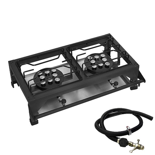 Fogão Semi Industrial Alta Pressão 2 Bocas Grande sem Pé com Mangueira e Registro