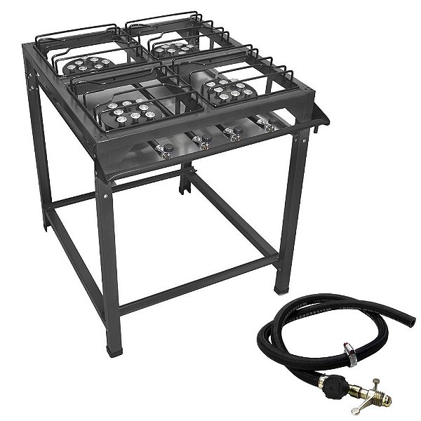 Fogão Semi-Industrial Alta Pressão 4 Bocas Grande com Pé com Mangueira e Registro