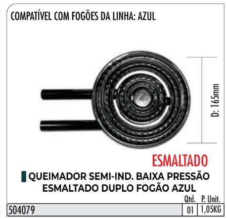 Queimador Triplo esmaltado fogão baixa pressão azul