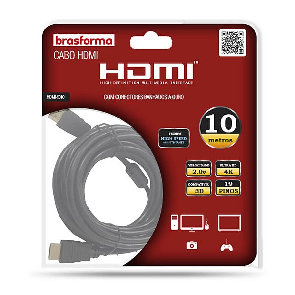 Cabo HDMI Brasforma 2.0 4K 3D 1080P