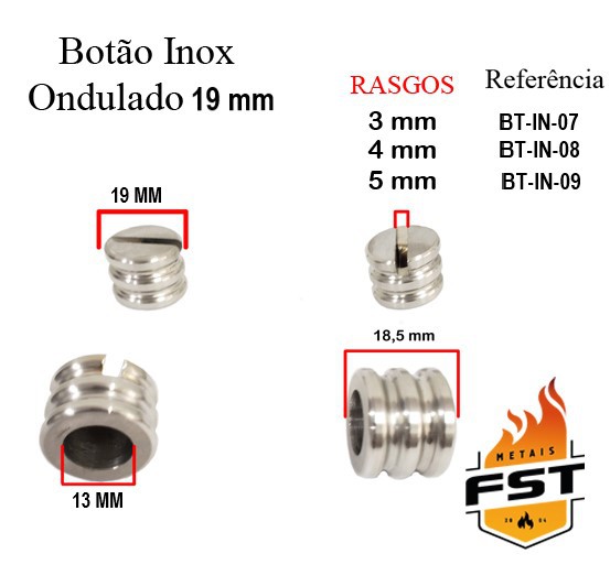 kit 5 peças de Inox ondulado 19 mm rasgo de 3mm a 5mm
