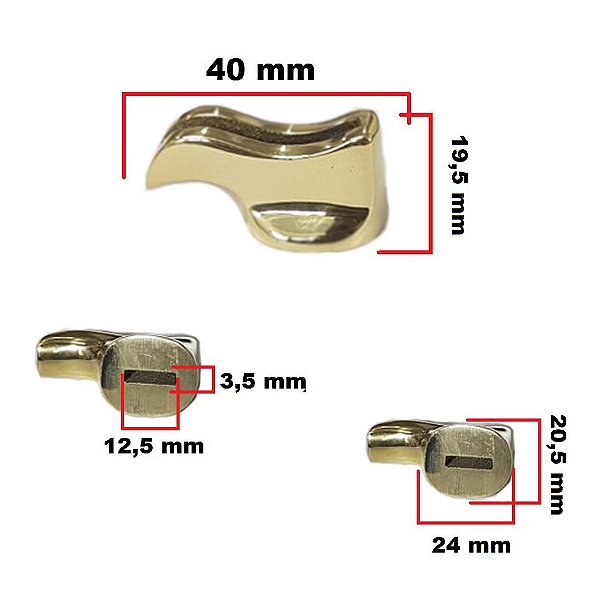5 Botões Guarda Botinha P de latão - 40x19,5mm - Rasgo 3,5mm
