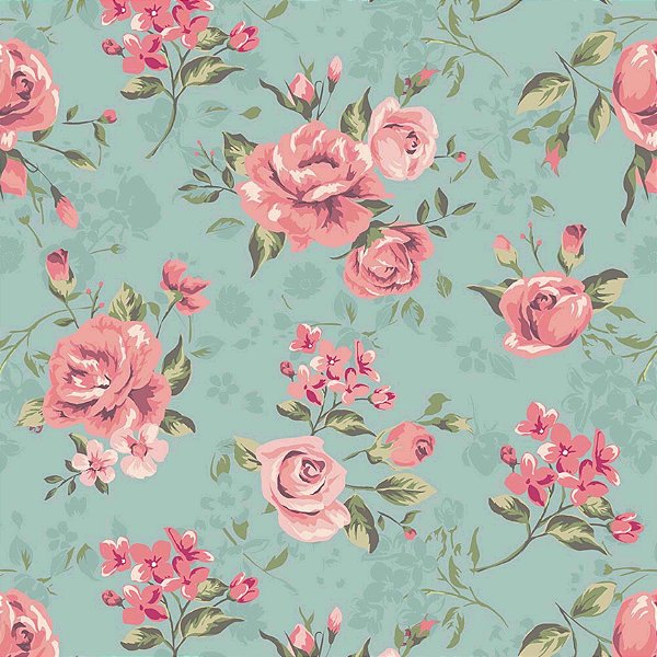 Papel De Parede Floral Fundo Verdinho Com Flores Rosa - Decorpapel