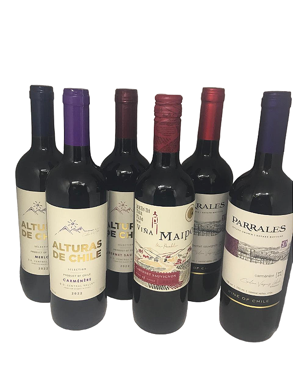 KIT 6 Garrafas vinhos Chileno - 3 Alturas de Chile + 1 Maipo + 2 Parrales