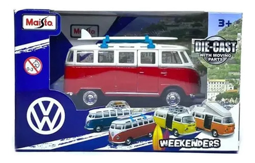 Maisto Vw Weekenders Vw Van Samba Surfing Board Vermelho