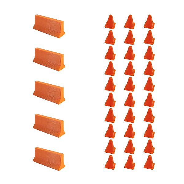 Kit 05 Barreiras + 30 Cones Para Carrinhos Escala Hot Wheels