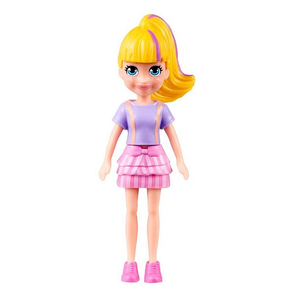 Boneca Polly Pocket Básica Polly Saia Rosa listrada