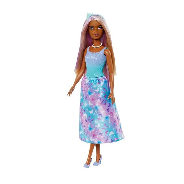 Boneca Barbie Fantasy Princesa Negra Vestido Azul Mattel