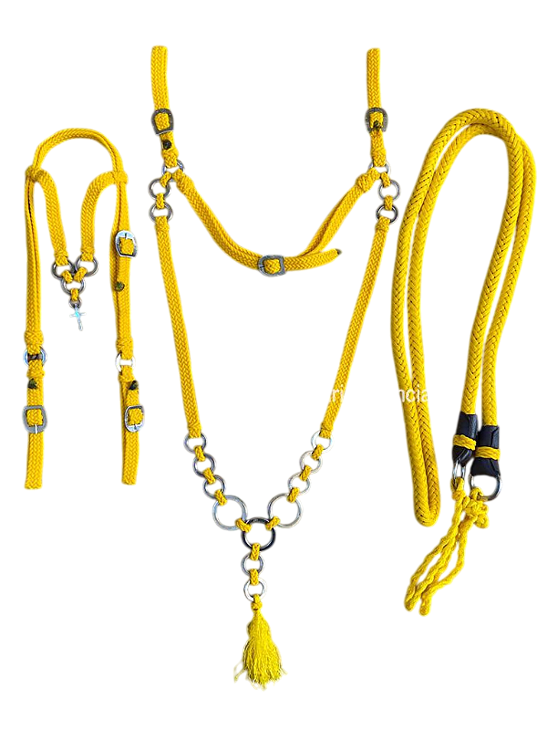 Cabeçada, Rédea E Peitoral Inox Amarelo - SE124