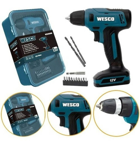 Parafusadeira Furadeira Bateria 12V Ws2550k Kit 13 Peças - Wesco