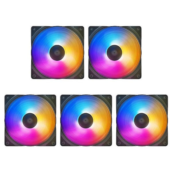 Kit 5 Cooler Fan Gamer RGB DEEPCOOL RF120 Rainbow PWM 120mm