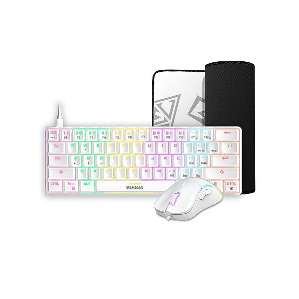 Kit Teclado Mouse Mousepad Gamdias Hermes E4 Branco SwitAzul