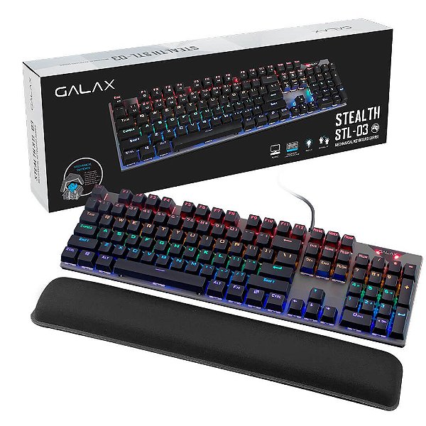 Teclado Gamer Mecânico Galax Stealth-03 Rainbow Switch Azul Preto - KGS0314T1MR1BBK0