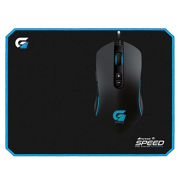 Kit Mouse Pro M7 + Mousepad Speed Grande Fortrek Preto/Azul