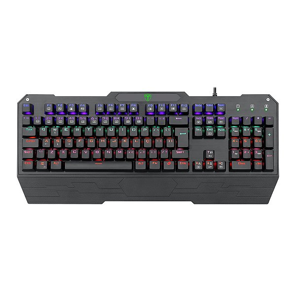 Teclado Mecânico Gamer T-Dagger Battleship Rainbow Switch Azul ABNT2 Preto - T-TGK301-BL