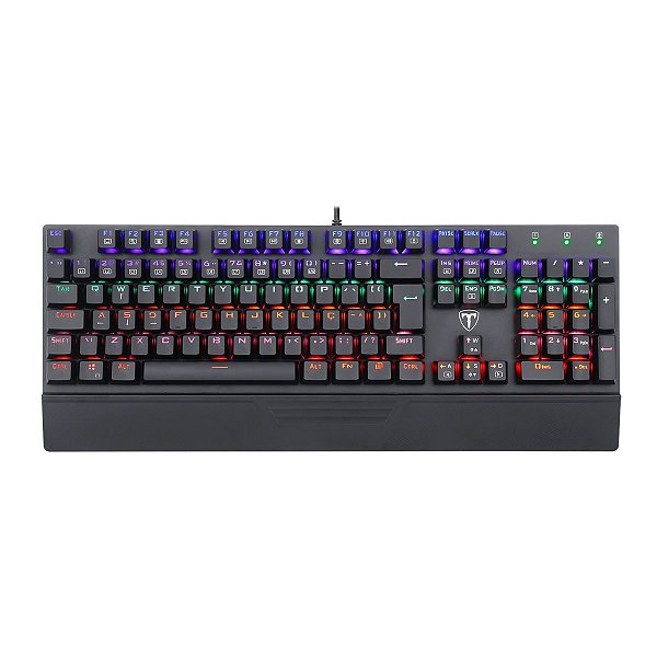 Teclado Mecânico Gamer T-Dagger Destroyer LED Rainbow Anti-Ghosting ABNT2 Switch Azul Preto - T-TGK305-BL