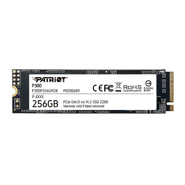 SSD Patriot 256GB P300 M.2 2280 NVME 1.3 Leitura 1700MB/S Gravação 1100MB/S - P300P256GM28