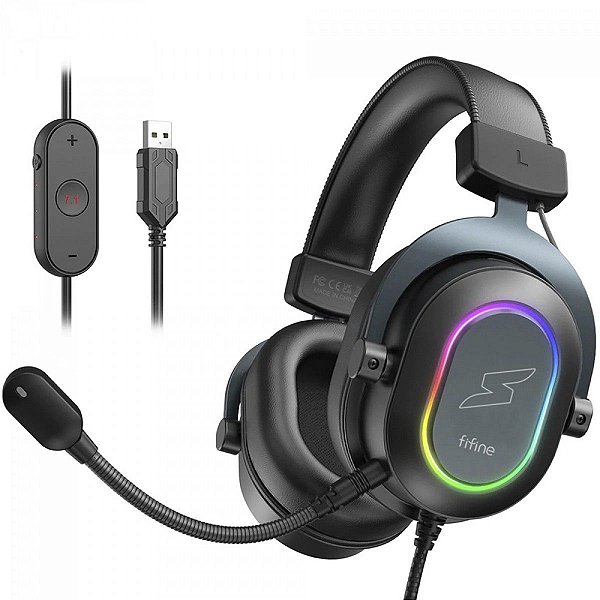 Headset Gamer Fifine SuperFrame Edition SFH6 RGB 7.1 Surround Drivers 50mm USB Preto - SFH6