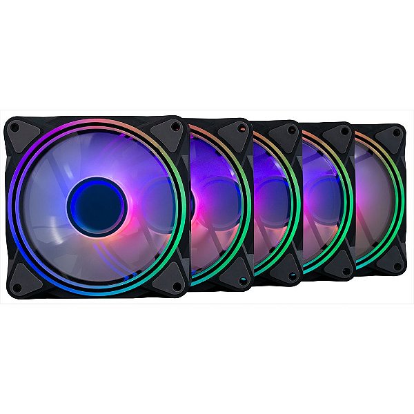 Kit 5 Fans Gamer One Power Radiant x5 ARGB Com Controladora Preto - FN-702