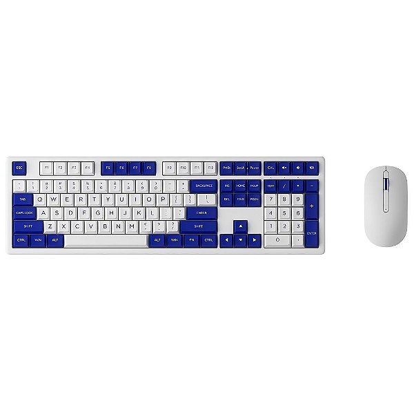 Kit Teclado Membrana E Mouse Akko Sem Fio Full Size Switche Scissor Branco e Azul ANSI - MX108