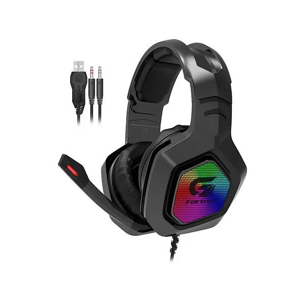Headset Gamer Fortrek Black Hawk RGB Drivers 50mm P2 + USB Microfone Preto