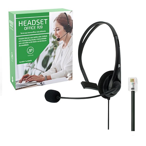 Headset Office 5+ Com Conector RJ9 mono Plug And Play 1.5M