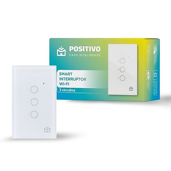 Smart Interruptor Positivo 3 botões Wi-Fi 2.000W Alexa Ou Google Assistente