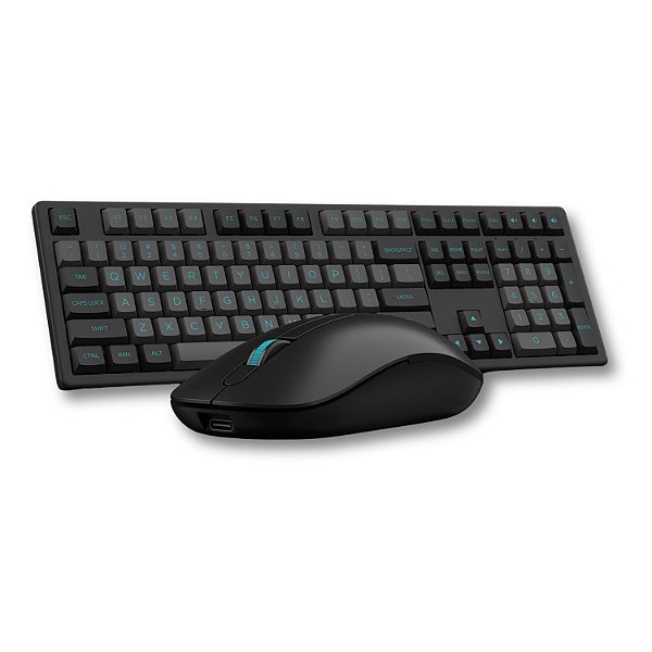 Kit Teclado E Mouse Akko Sem Fio Full Size ANSI Switches Scissor Preto E Ciano - MX108