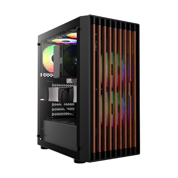 Gabinete Gamer Gamdias Aura GC4 3Fans S/Fonte ATX MidTower Vidro Temperado e Madeira Preto - AURA GC4