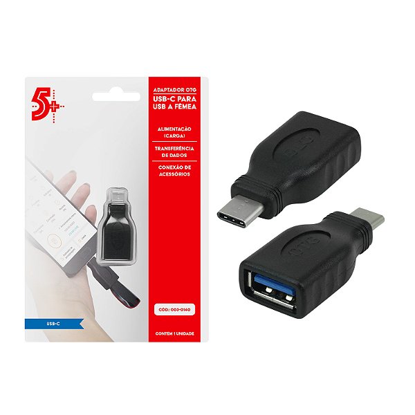 Adaptador 5+ OTG Tipo C 3.1 Para USB Fêmea Plug and Play - 003-0140