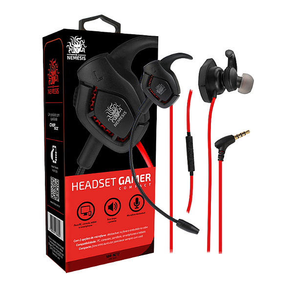 Fone Gamer 5+ Nemesis Compact 20000Hz Intra-Auricular Preto e Vermelho
