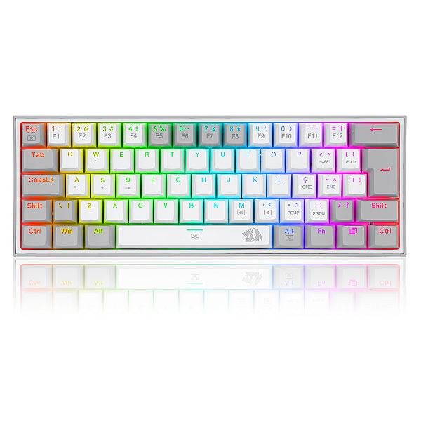 Teclado Mecânico Gamer Redragon Fizz Lunar Dawn RGB USB 2.0 60% Switch Azul Branco e Cinza - K617-RGB-WG