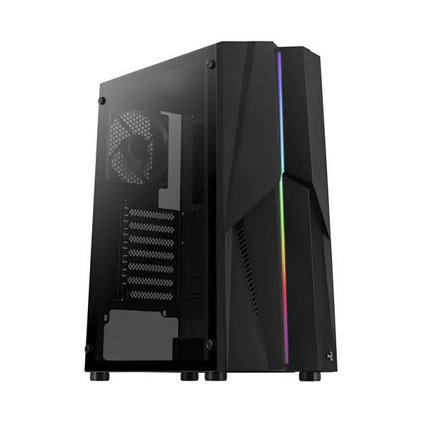 Gabinete Gamer Aerocool Mecha RGB 1Fan S/Fonte ATX Lateral Vidro - Preto