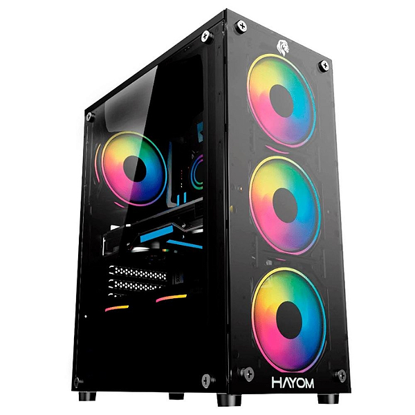 Gabinete Gamer Hayom 4 Fans S/Fonte RGB ATX MidTower Vidro Temperado Preto - GB1749